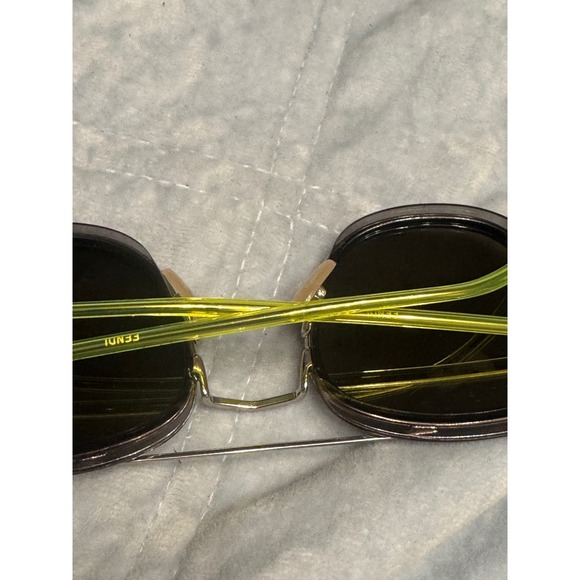 Fendi Sunglasses Black Frame Gold Brow Bar Neon Green Accents Designer Italy - Picture 6 of 6